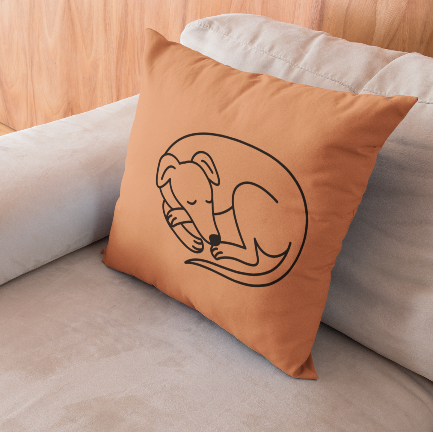 Light Brown Pillow with Sleeping Sighthound