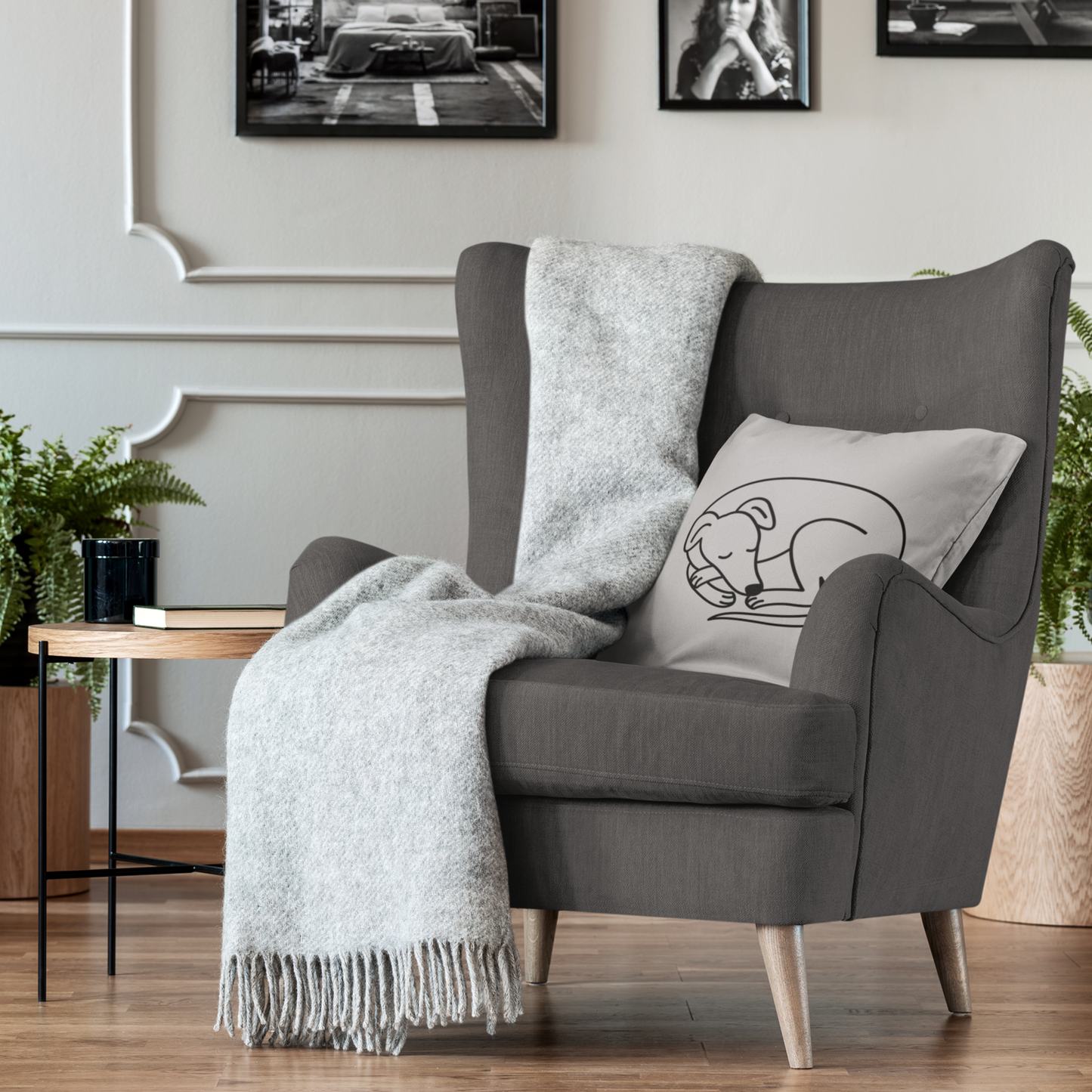 Grey Pillow with Sleeping Sighthound