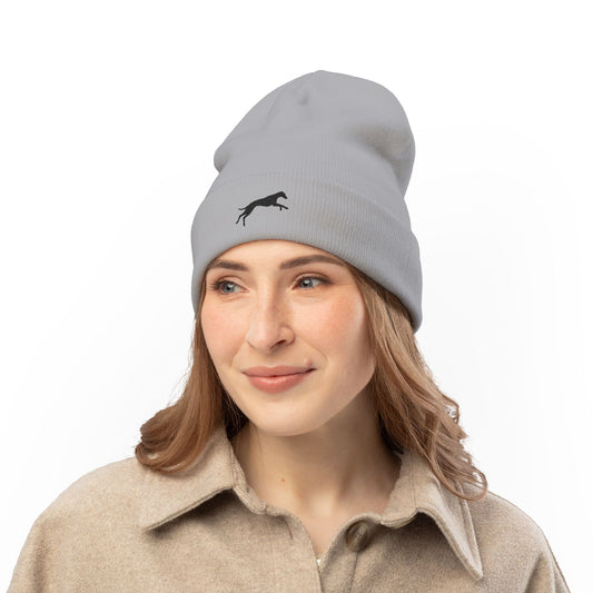 Embroidered Knit Winter Cap (White, Grey)
