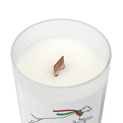 Galloping Holiday Hound Scented Candle in a Frosted Glass Container