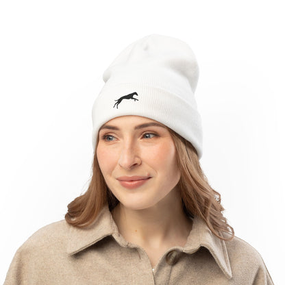 Embroidered Knit Winter Cap (White, Grey)