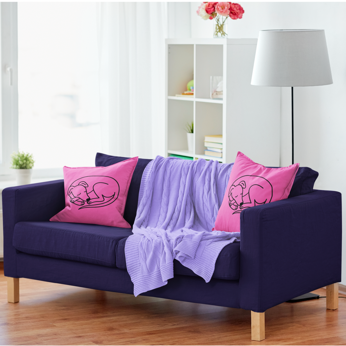 Pink Pillow with Sleeping Sighthound