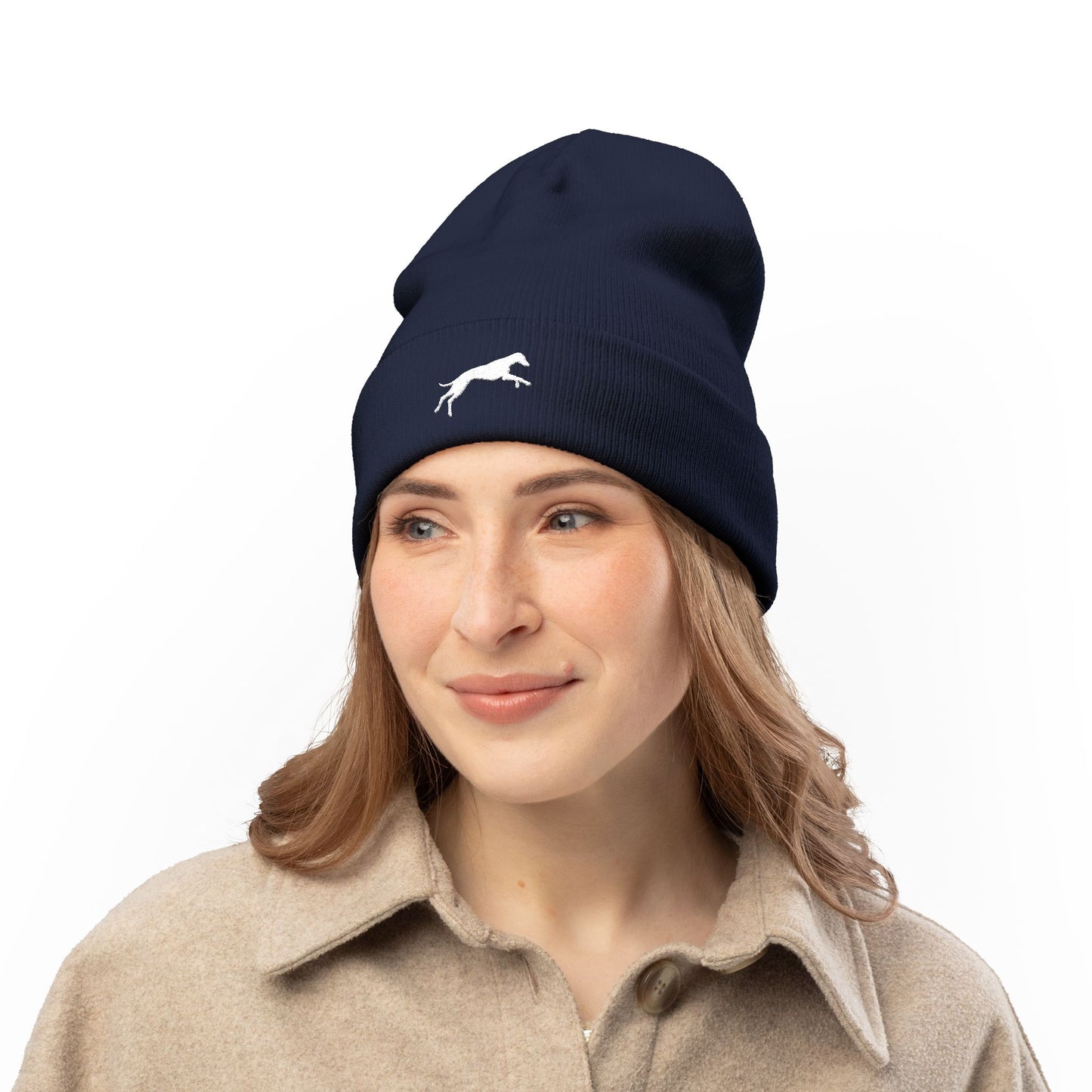 Embroidered Knit Winter Cap (Navy, Black)