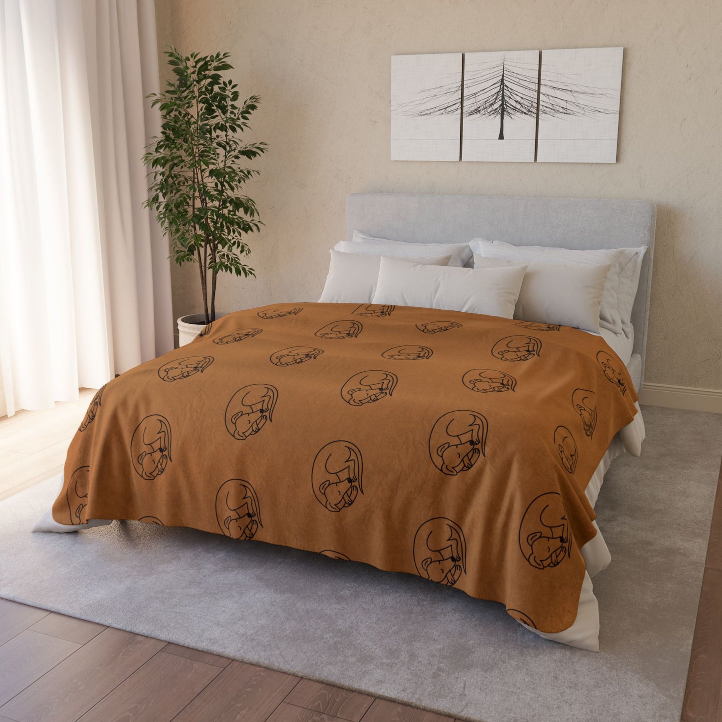 Sherpa Blanket - Sleeping Sighthound Pattern - Light Brown